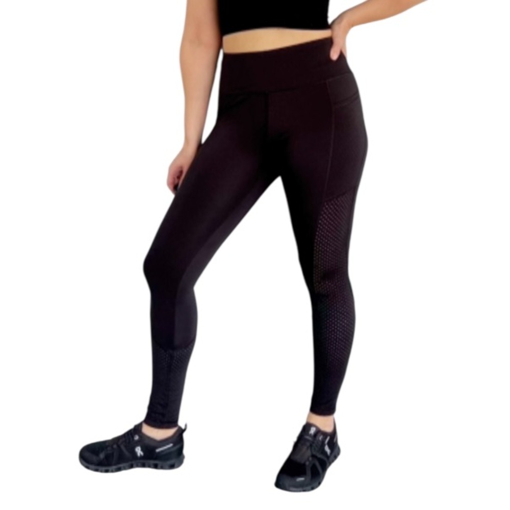 Unbranded black high rise sheer mesh panel pull length pocket leggings small